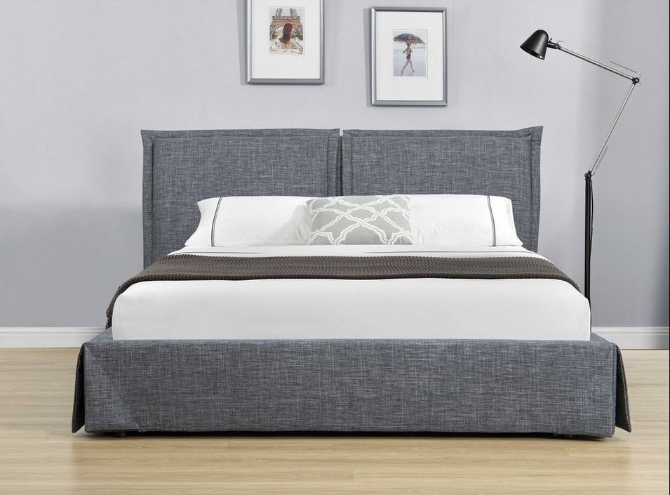 Lit coffre tissu lin gris foncé Kathia 140x190 cm - Photo n°1