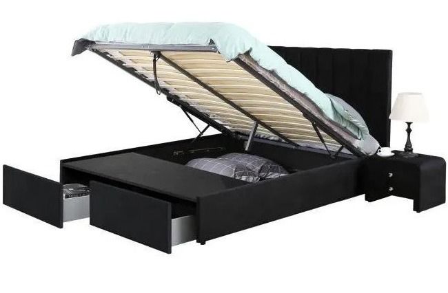 Lit coffre velours noir 2 tiroirs Krazo 140x190 cm - Photo n°1