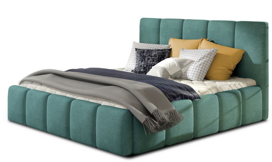 Lit coffre VIKA en tissu capitonné avec sommier relevable - Photo n°1