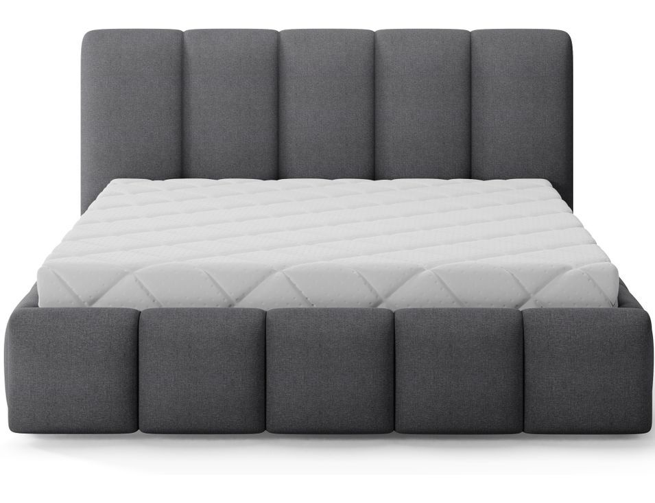 Lit coffre VIKA en tissu capitonné avec sommier relevable - Photo n°1