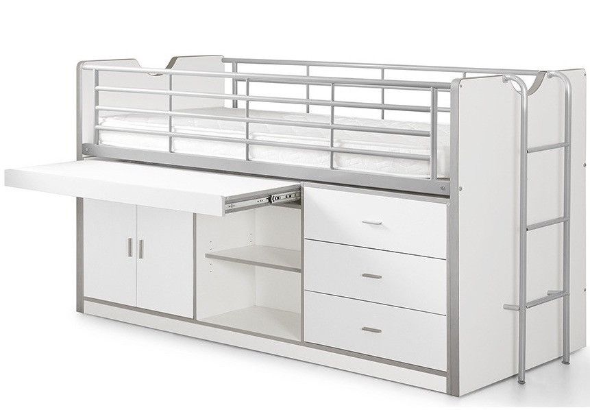 Lit combiné 90x200 cm avec sommier 1 bureau 3 tiroirs bois blanc Bonny - Photo n°1
