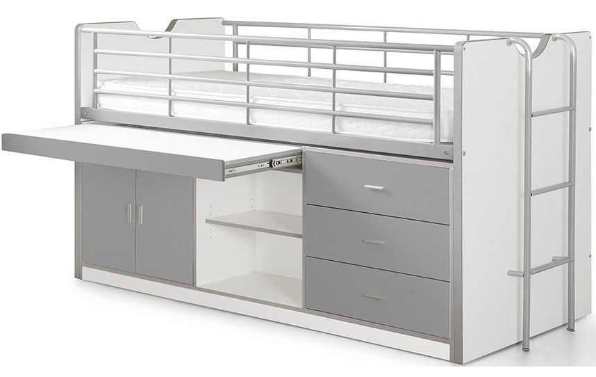 Lit combiné mi-hauteur BONNY 90x200 – Sommier inclus, bureau coulissant & rangements intégrés - Photo n°1