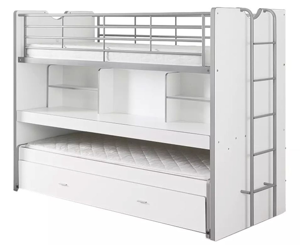 Lit combiné & superposé BONNY 90x200 – 3 couchages + bureau coulissant - Photo n°1