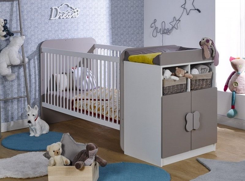 Lit combiné transformable 70x140 cm bois taupe et blanc Madrid - Photo n°1