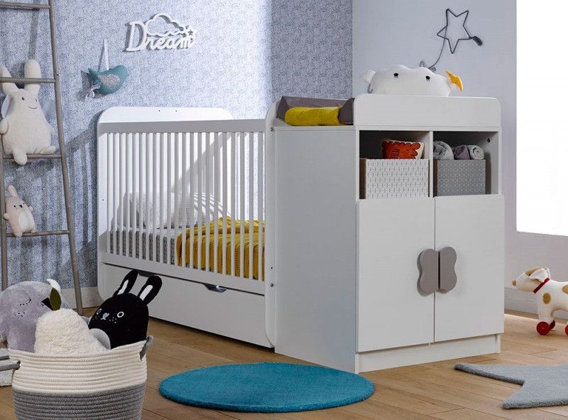 Lit combiné transformable avec tiroir 70x140 cm bois blanc Madrid - Photo n°1