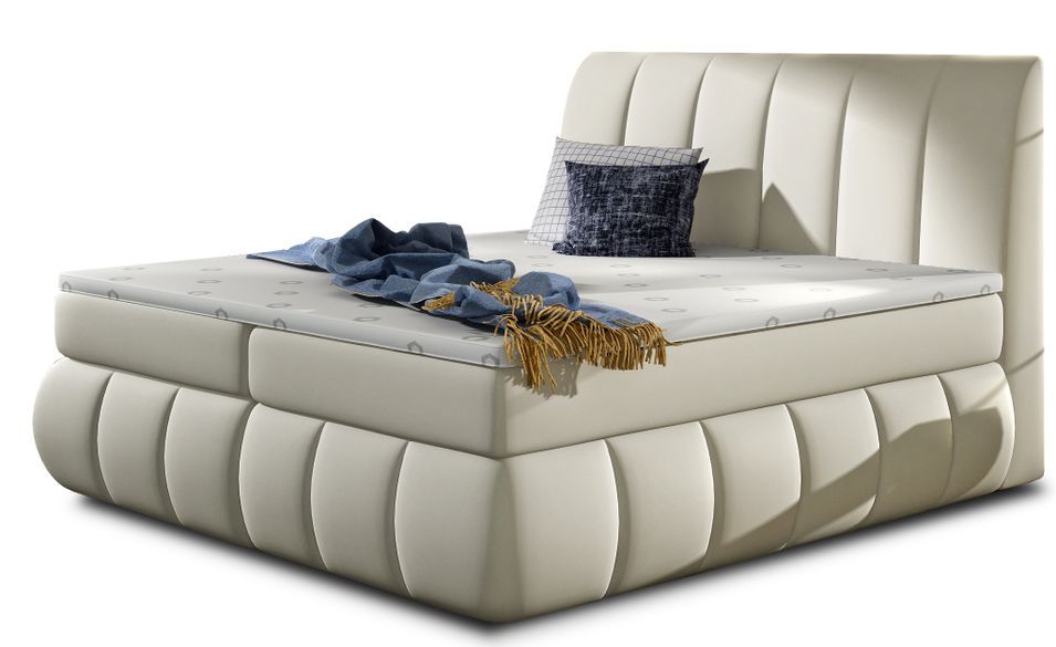 Lit continental simili cuir beige clair Florencia - Photo n°1