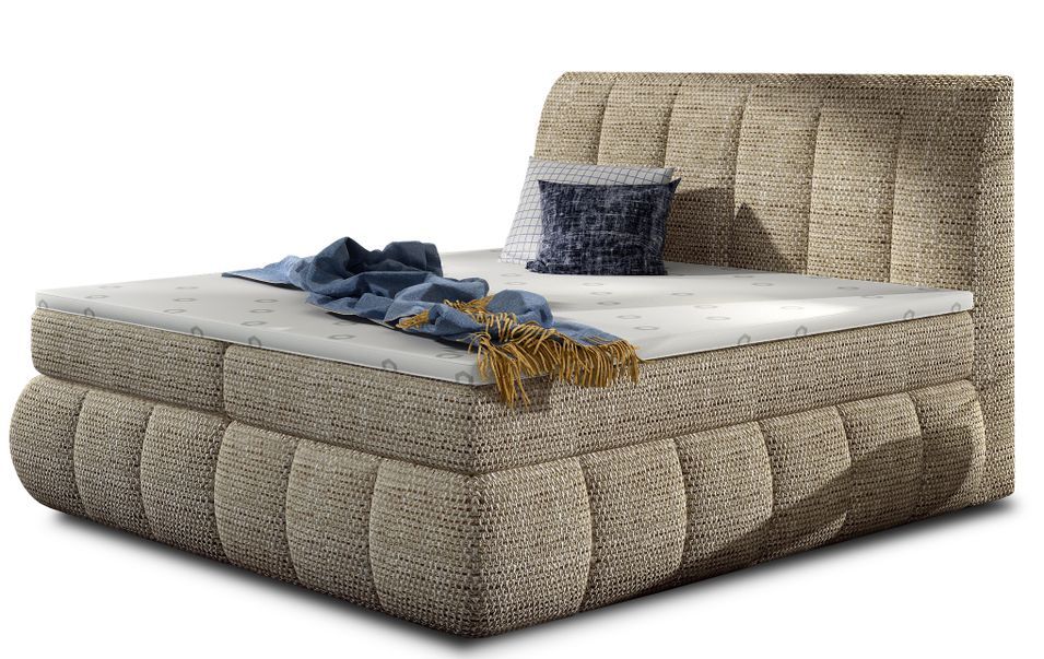 Lit continental tissu beige clair chiné Florencia - Photo n°1