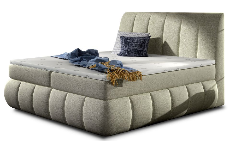 Lit continental tissu beige clair Florencia - Photo n°1