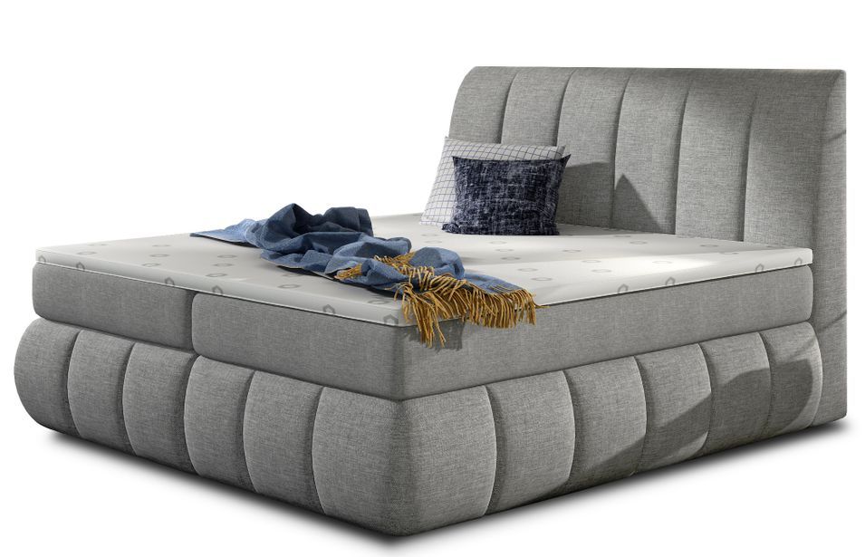 Lit continental tissu gris clair Florencia - Photo n°1