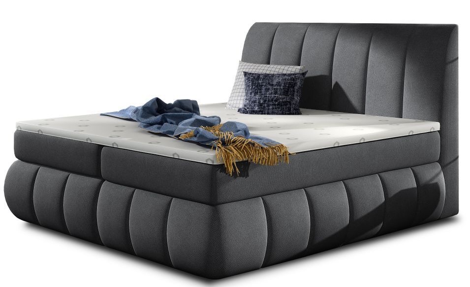 Lit continental tissu gris Florencia - Photo n°1