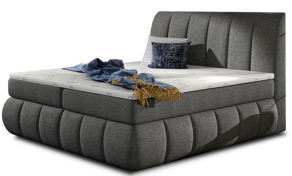 Lit continental tissu gris foncé Florencia - Photo n°1