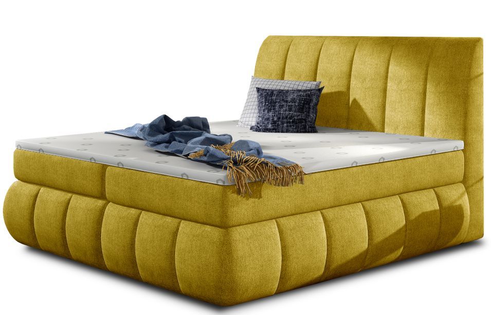 Lit continental tissu jaune olive Florencia - Photo n°1