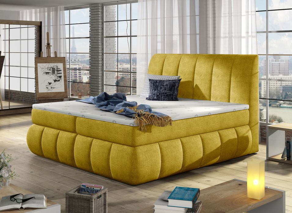 Lit continental tissu jaune olive Florencia - Photo n°1