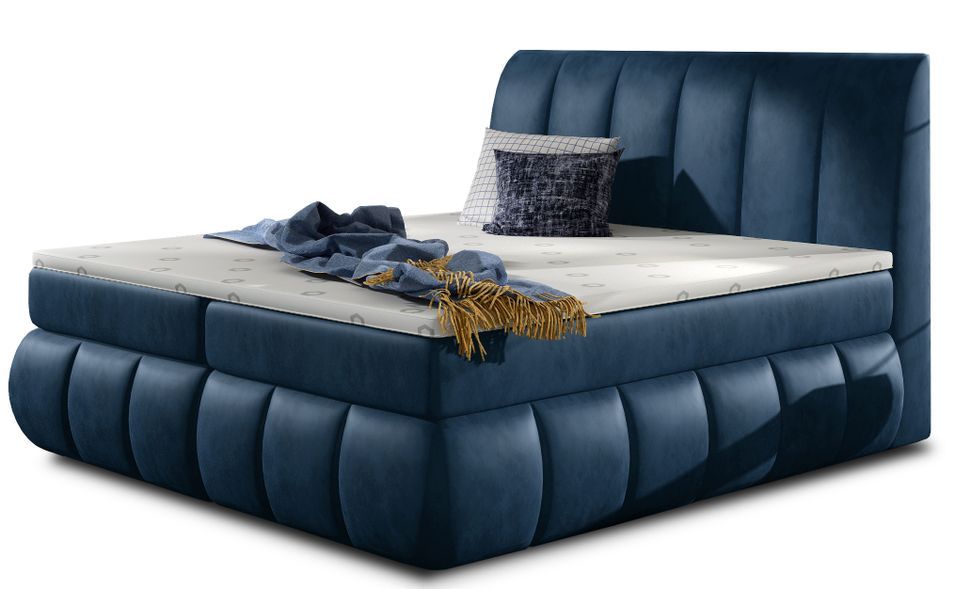 Lit continental velours bleu Florencia - Photo n°1