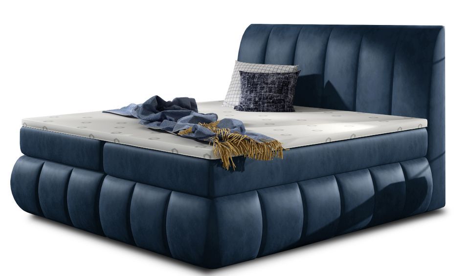 Lit continental velours bleu Florencia - Photo n°1