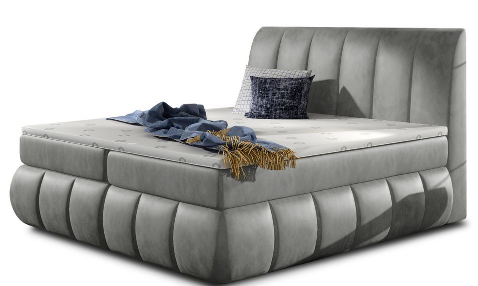 Lit continental velours gris Florencia - Photo n°1