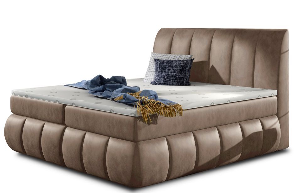 Lit continental velours marron clair Florencia - Photo n°1