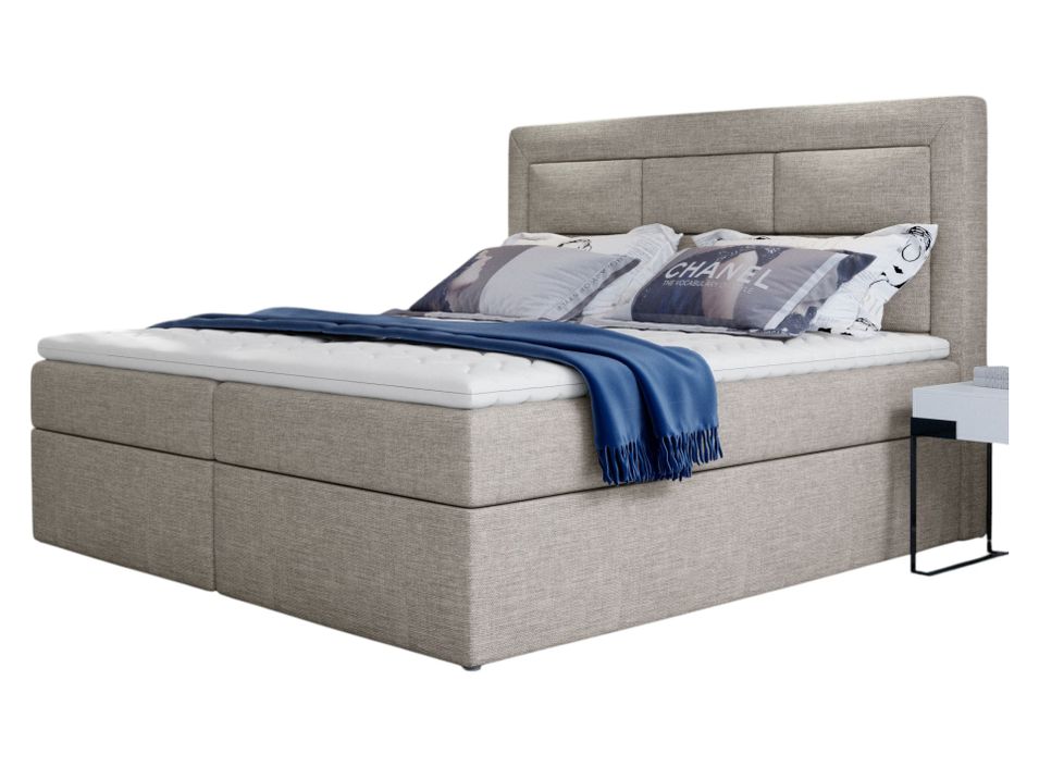 Lit continental tissu beige clair Balore - Photo n°1