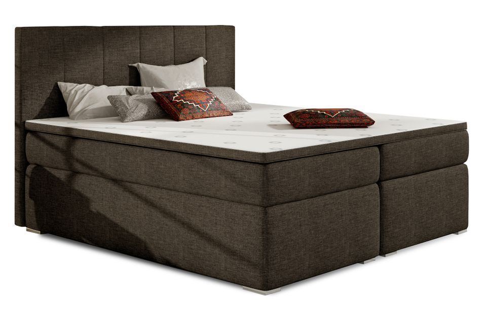 Lit continental tissu marron avec matelas et surmatelas Louna - Photo n°1