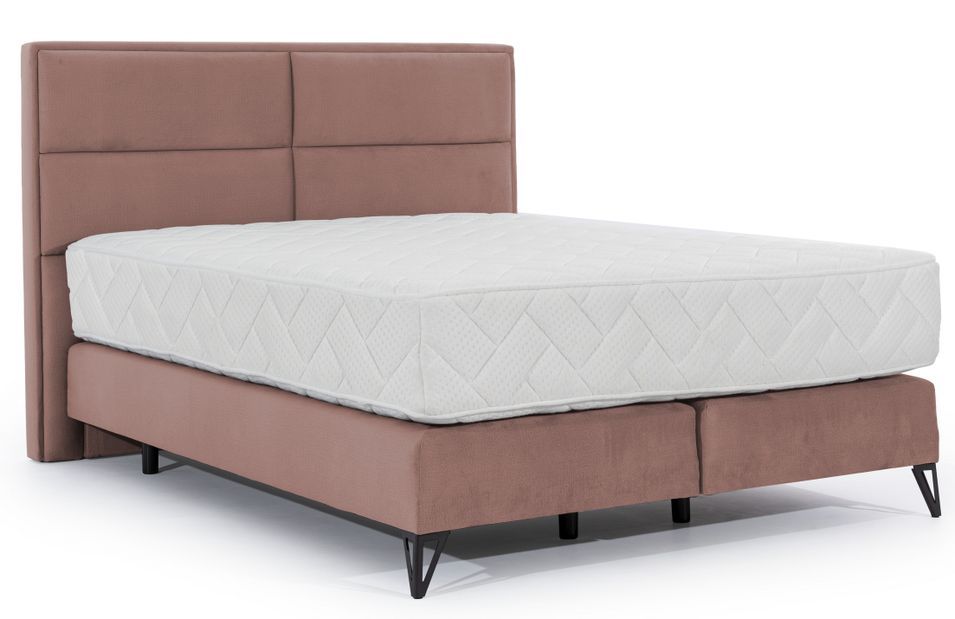Lit continental tissu rose Tiempo avec matelas 30 cm en latex et pied métal noir - Photo n°1