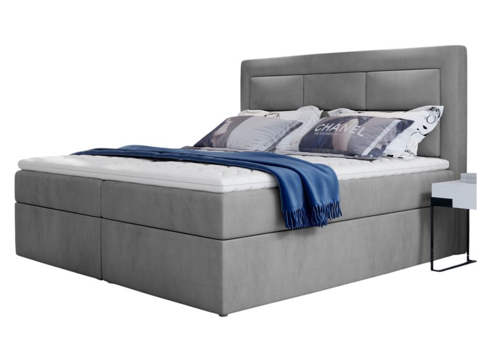 Lit continental velours gris clair Balore - Photo n°1