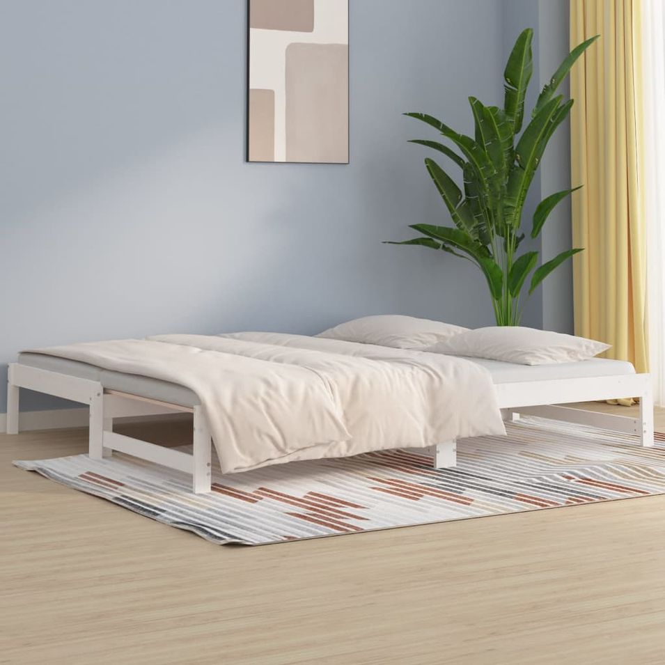 Lit coulissant Blanc 2x(80x200) cm Bois de pin massif - Photo n°1