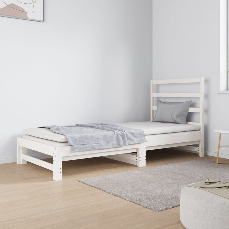 Lit coulissant Blanc 2x(90x190) cm Bois de pin massif - Photo n°1