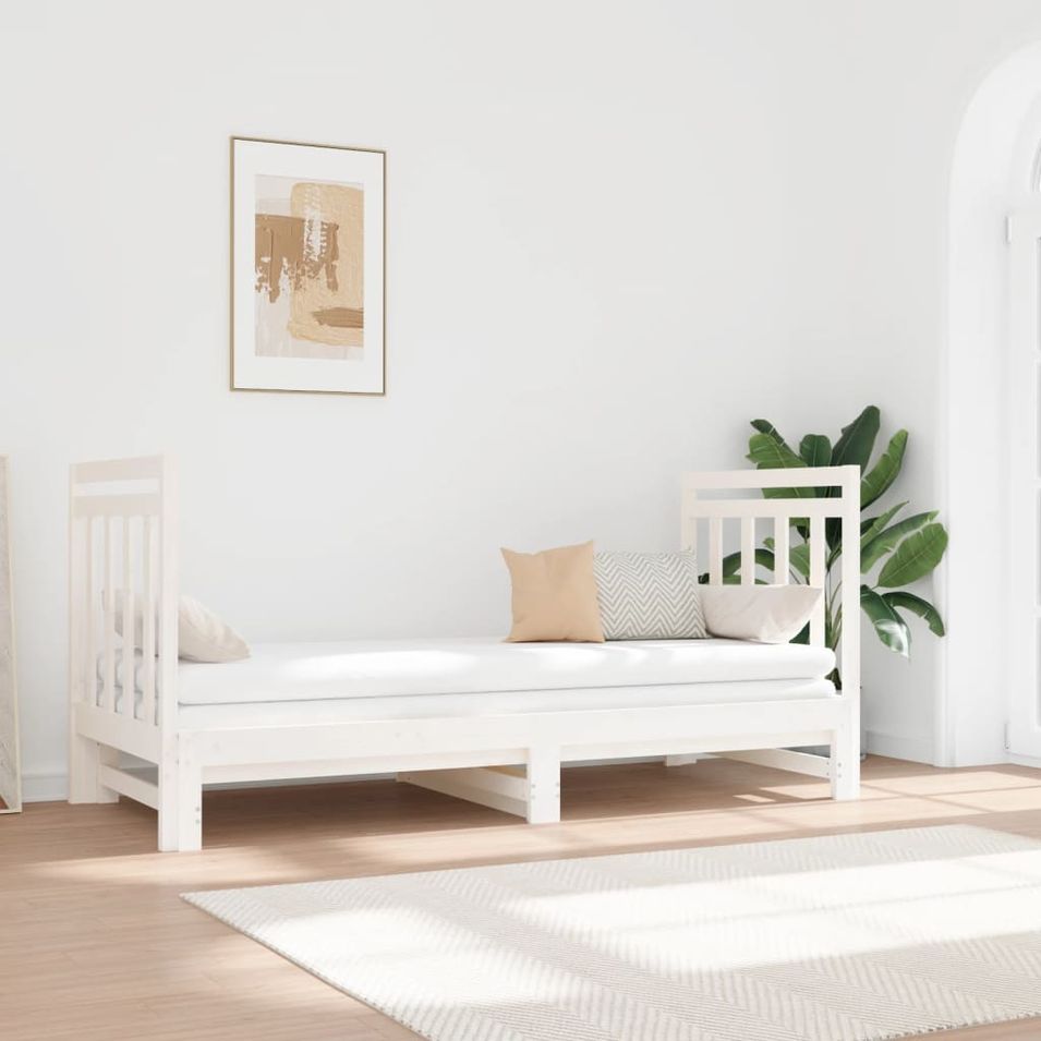 Lit coulissant Blanc 2x(90x190) cm Bois de pin massif - Photo n°1