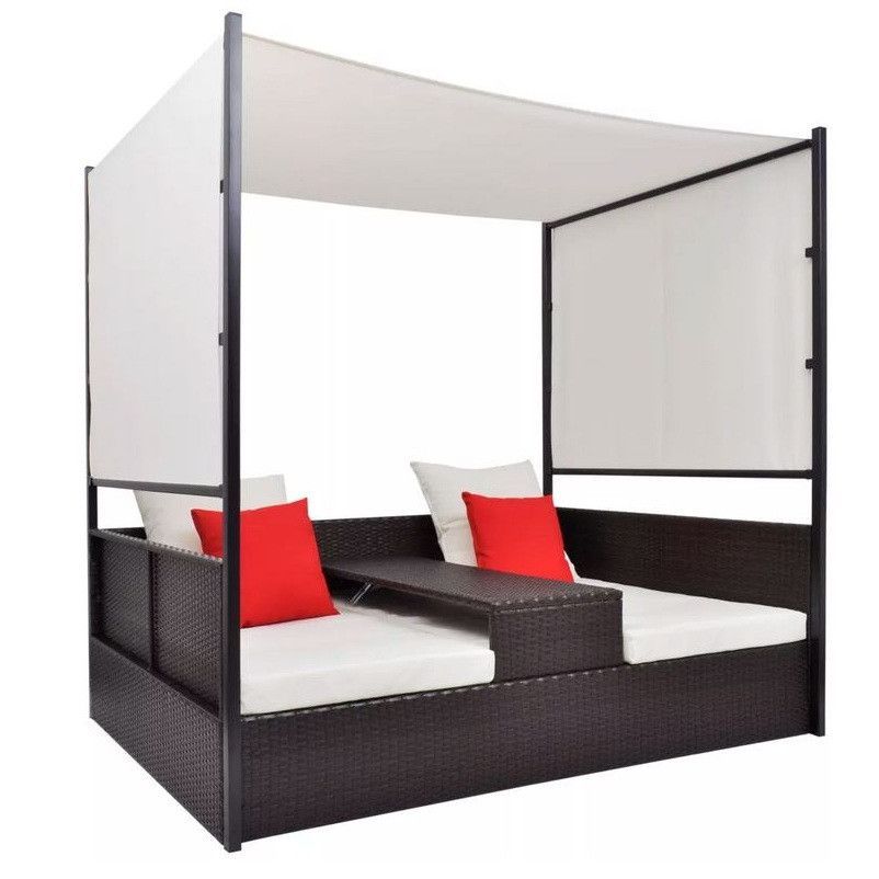 Lit de jardin à baldaquin résine tressée marron Uvo - Photo n°1