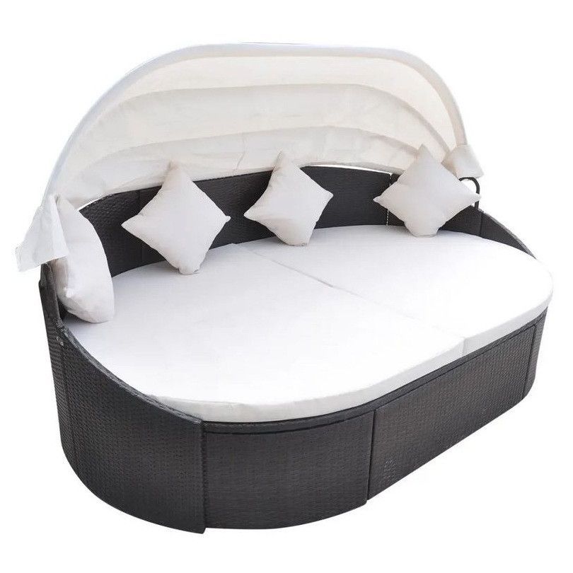 Lit de jardin avec auvent résine tressée marron Velass - Photo n°1