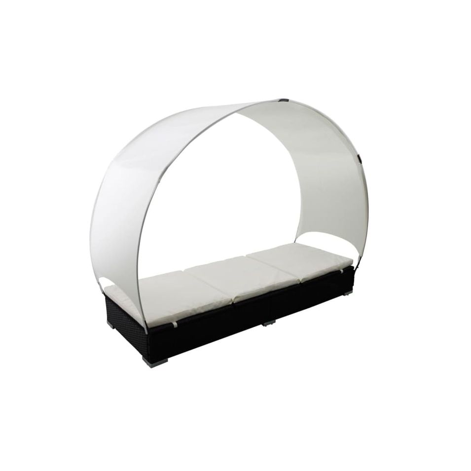 Lit de jardin en résine tressée noir avec parasol - Photo n°1