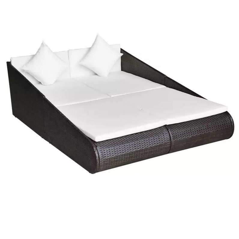 Lit de jardin résine tressée marron et polyester blanc Imia 2 - Photo n°1