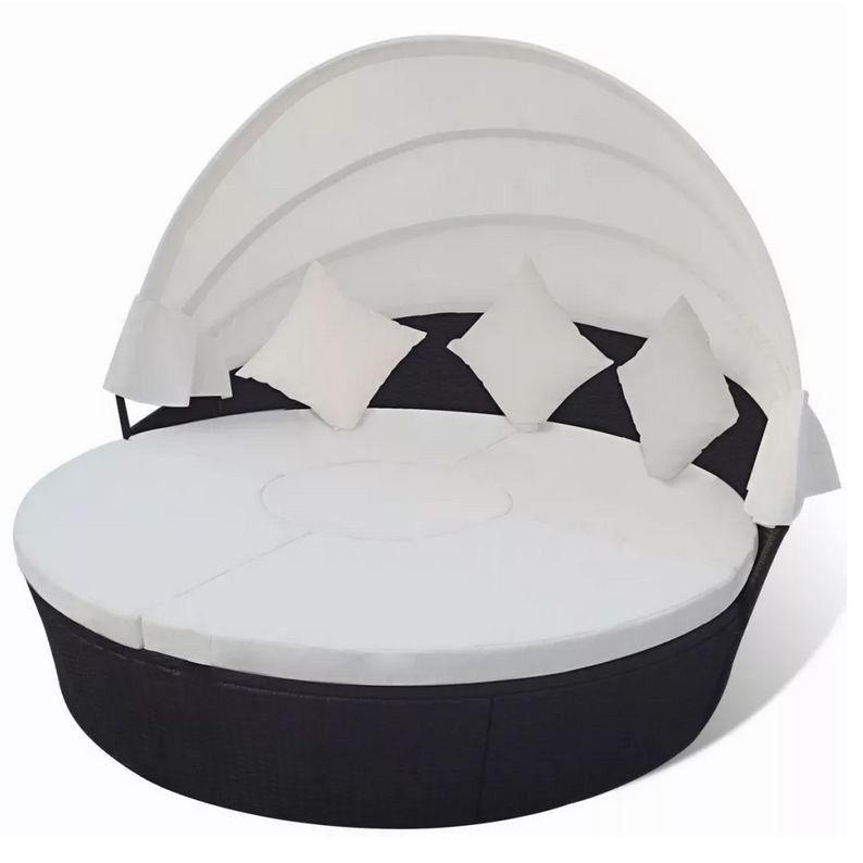 Lit de jardin rond avec auvent résine tressée noire Miaden - Photo n°1