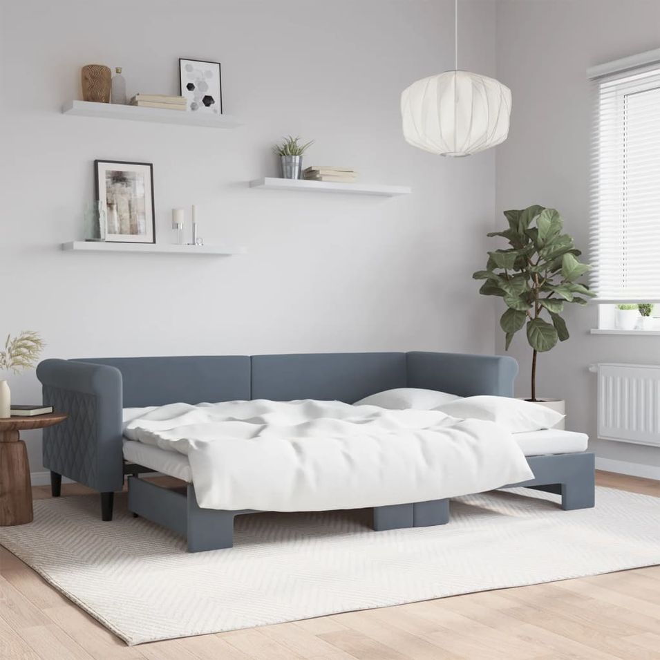 Lit de jour avec lit gigogne gris foncé 80x200 cm velours - Photo n°1