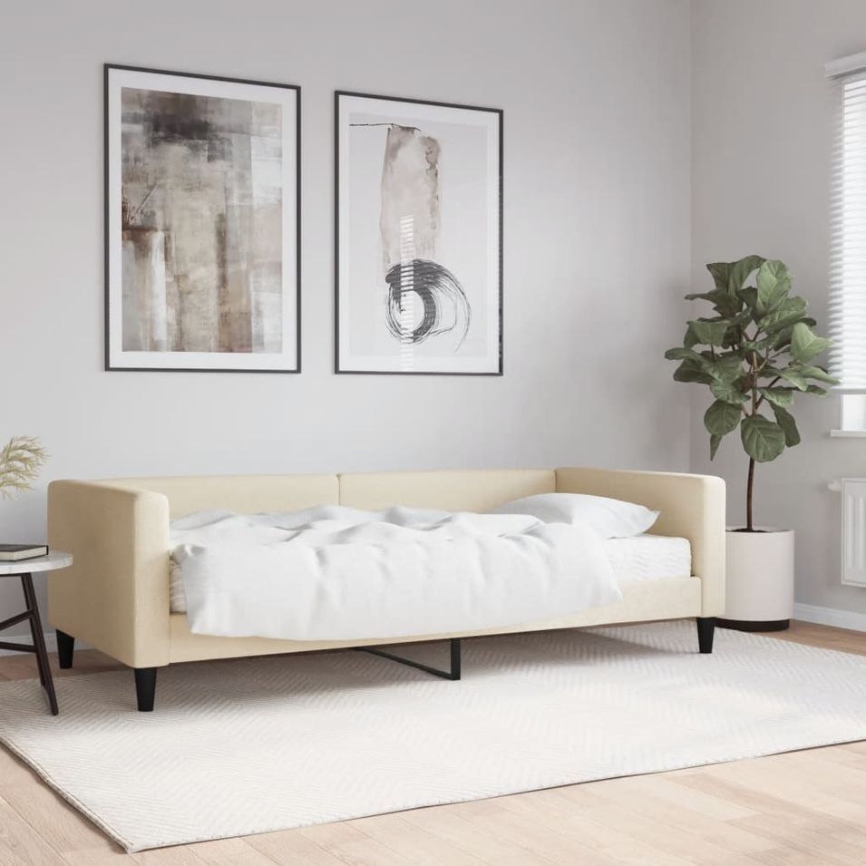 Lit de jour avec matelas crème 90x200 cm tissu - Photo n°1