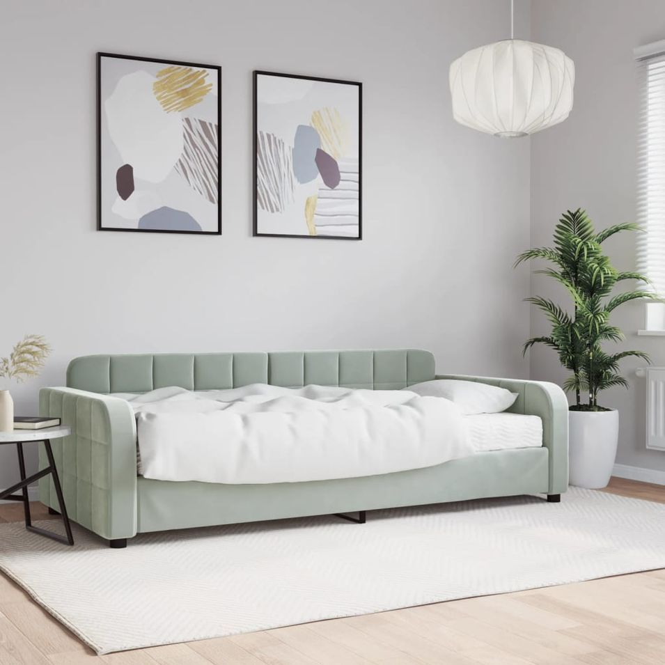 Lit de jour avec matelas gris clair 90x200 cm velours - Photo n°1