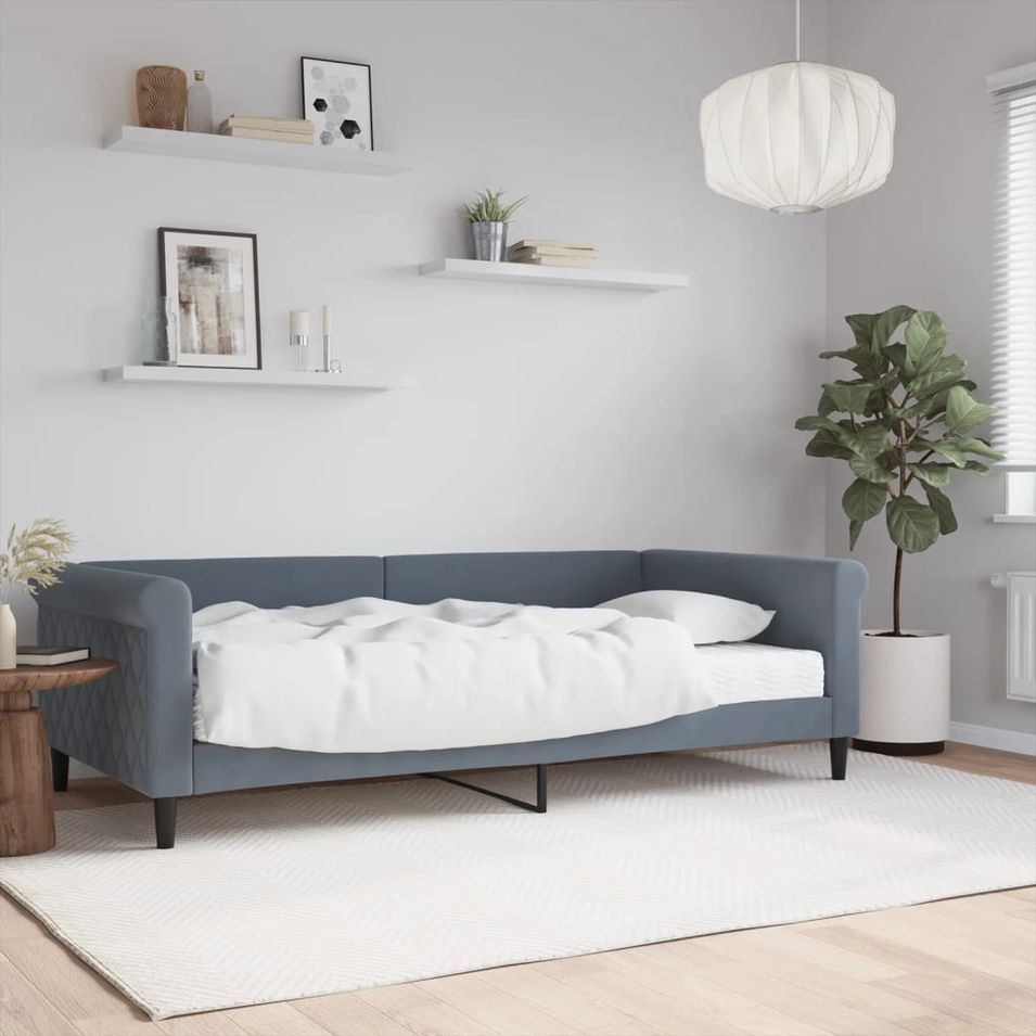 Lit de jour avec matelas gris foncé 100x200 cm velours - Photo n°1