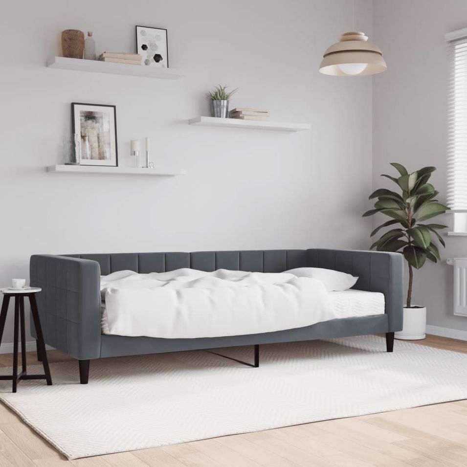Lit de jour avec matelas gris foncé 90x200 cm velours - Photo n°1