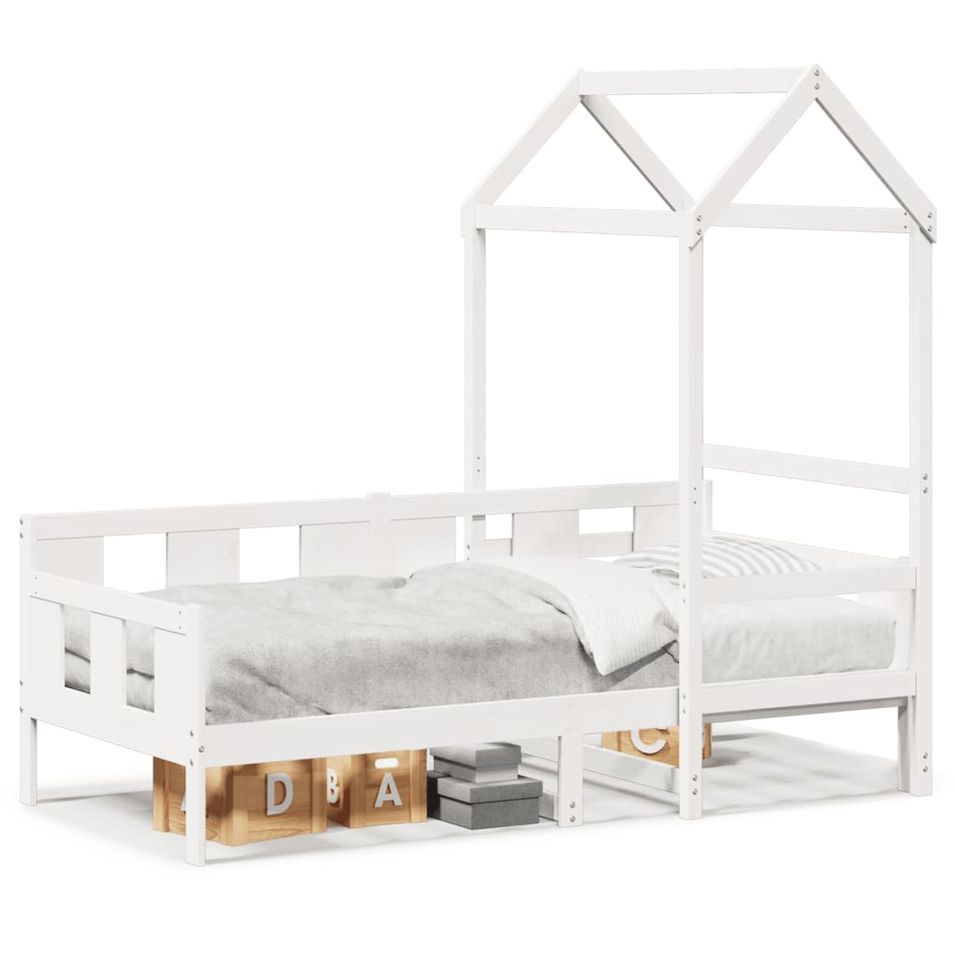 Lit de jour avec toit blanc 90x190 cm bois de pin massif - Photo n°1