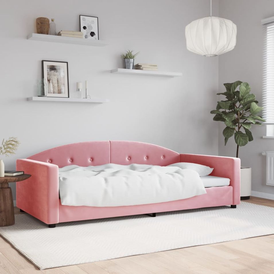 Lit de repos rose 100x200 cm velours - Photo n°1