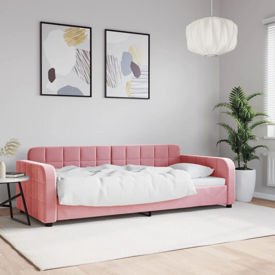 Lit de repos sans matelas rose 90x200 cm velours - Photo n°1