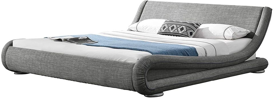 Lit design 140x190 cm tissu lin gris clair Amor - Photo n°1