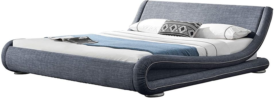 Lit design 140x190 cm tissu lin gris foncé Amor - Photo n°1