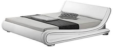 Lit design 160x200 cm simili cuir blanc liseré noir Amor - Photo n°1