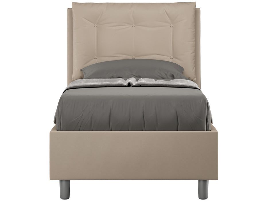 Lit design 80x190 cm avec tête de lit coussin matelassé simili cuir beige Andry - Photo n°1