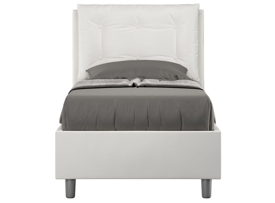 Lit design 80x190 cm avec tête de lit coussin matelassé simili cuir blanc Andry - Photo n°1