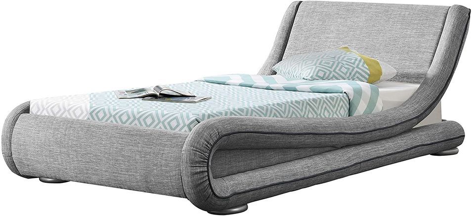 Lit design 90x190 cm tissu lin gris clair Amor - Photo n°1