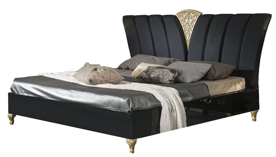 Lit design bois laqué noir et doré Jade 160x200 cm - Photo n°1