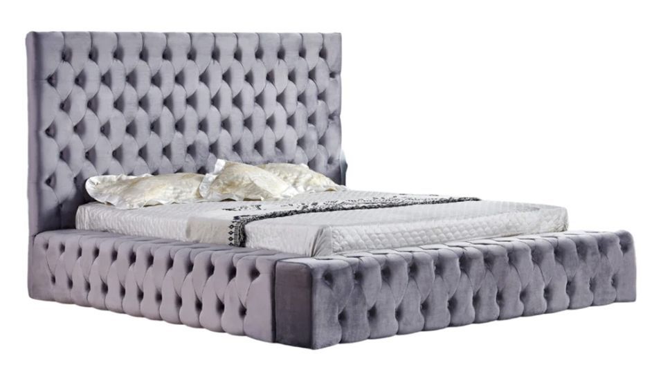 Lit design capitonné velours Kouma - Photo n°1