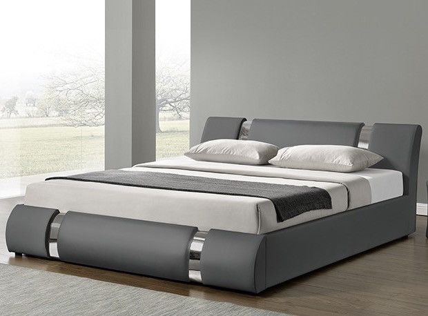 Lit design coffre 160x200 cm similicuir gris et métal Ange - Photo n°1